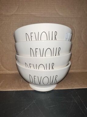 Rae Dunn Cream 'DEVOUR' Ceramic Bowls (Set of 4)